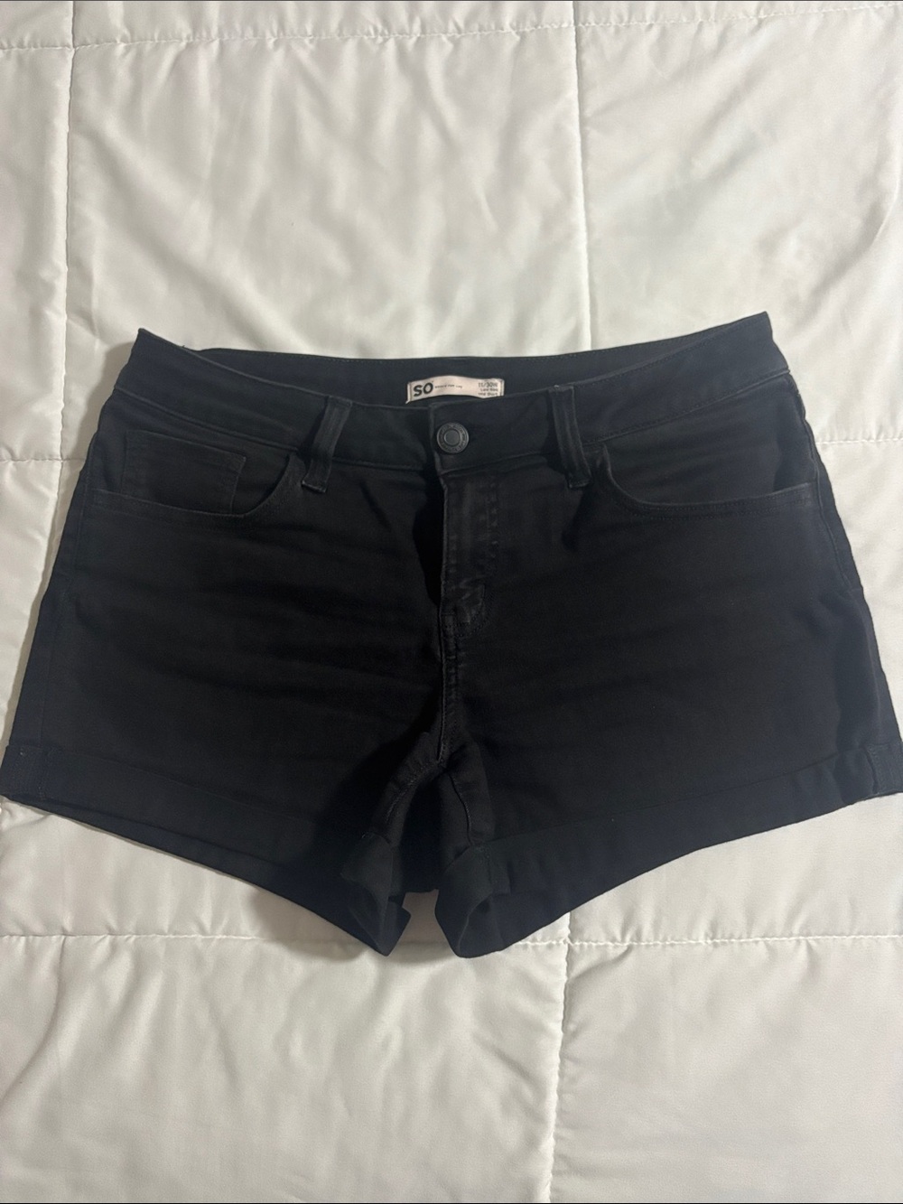 SO Black Cuffed Women's Stretch Denim Shorts